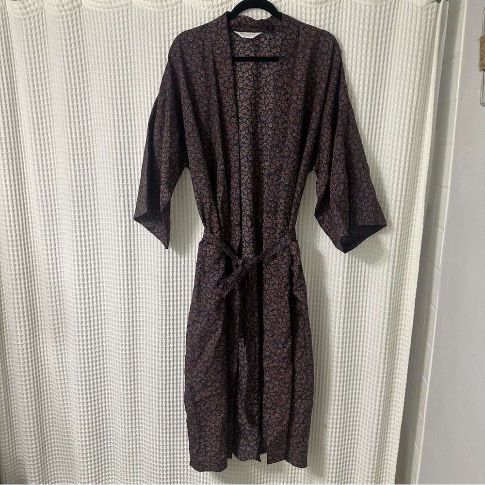 Dior Dark Floral Silk Robe in Black and Brown